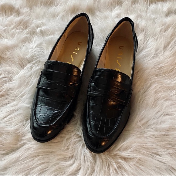 Unisa Shoes - Unisa Black Croc Penny Loafers